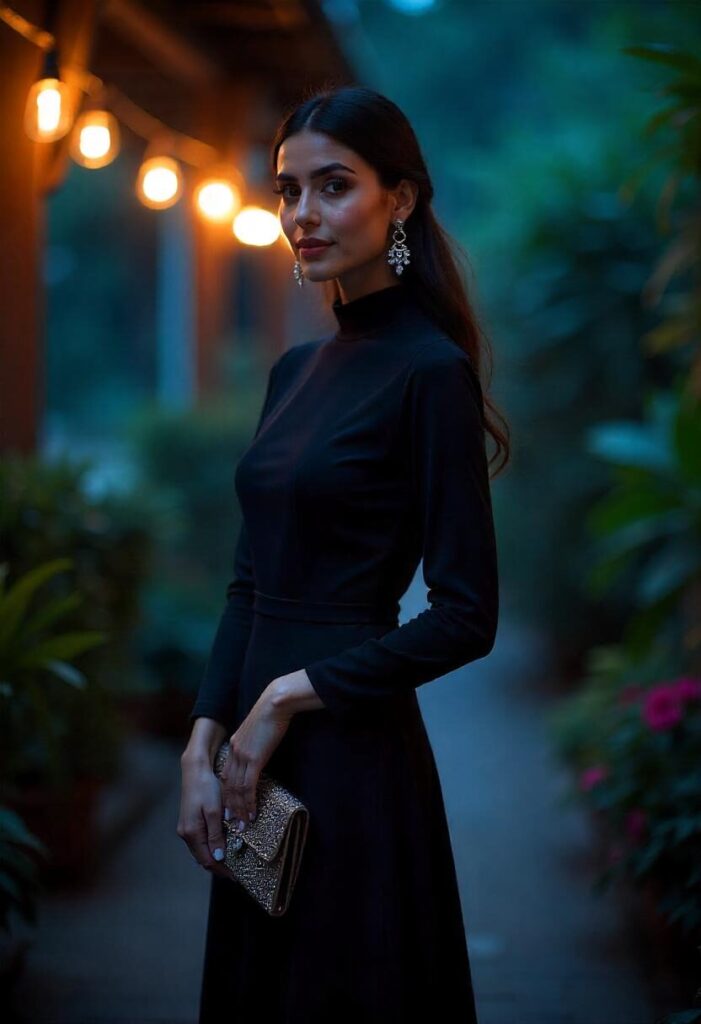 Event outfit for effortless elegance: little black dress with heels and clutch