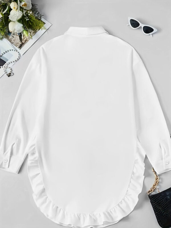 Hem Ruffled Casual Long Sleeve Shirt - Image 3