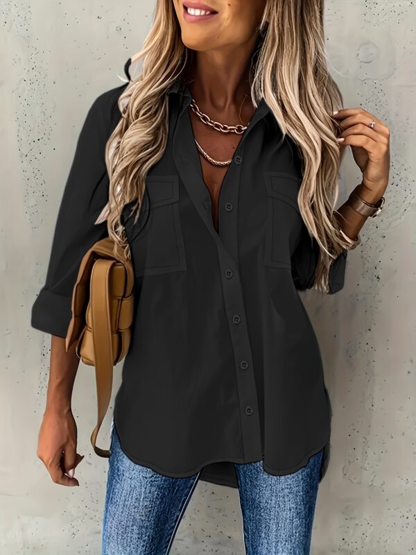 Simple Casual Long Sleeve Shirt With Pocket - Image 9