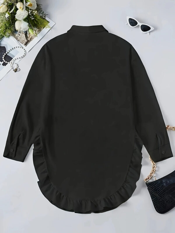 Hem Ruffled Casual Long Sleeve Shirt - Image 4