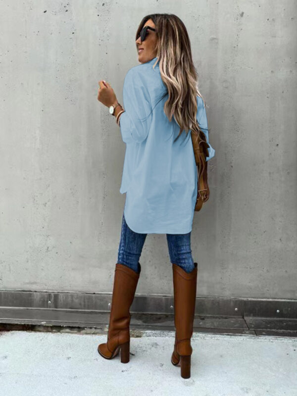 Simple Casual Long Sleeve Shirt With Pocket - Image 6