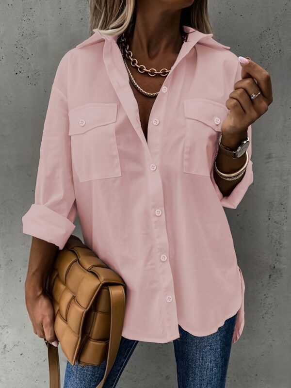 Simple Casual Long Sleeve Shirt With Pocket - Image 4