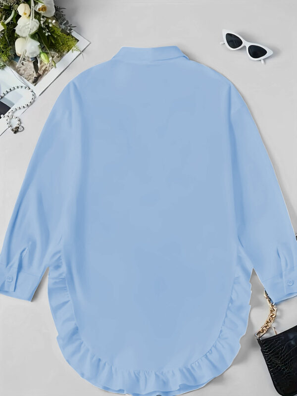 Hem Ruffled Casual Long Sleeve Shirt - Image 9