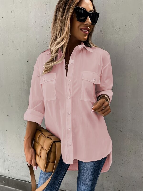 Simple Casual Long Sleeve Shirt With Pocket - Image 8
