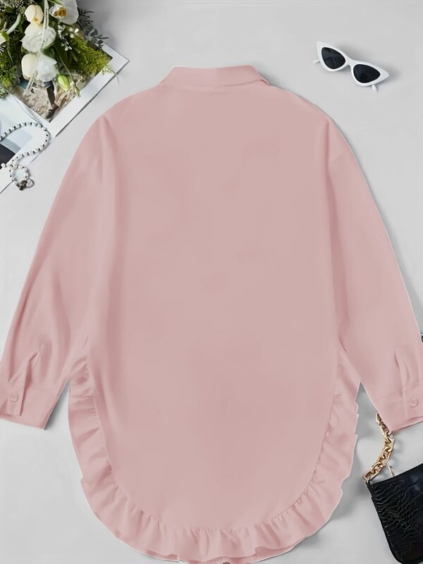 Hem Ruffled Casual Long Sleeve Shirt - Image 6