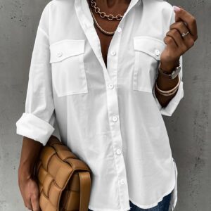 Simple Casual Long Sleeve Shirt With Pocket