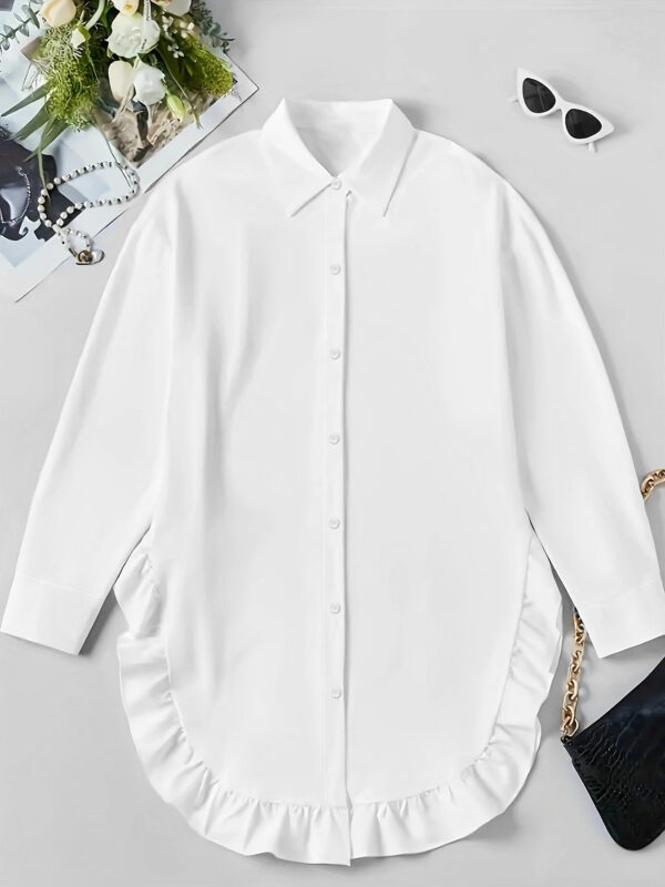 Hem Ruffled Casual Long Sleeve Shirt - Image 7