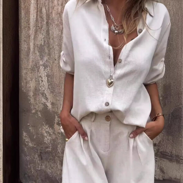 Short-sleeved Suits Fashion Lapel Button Shirt Top And Pocket Shorts Women's Clothing - Image 8
