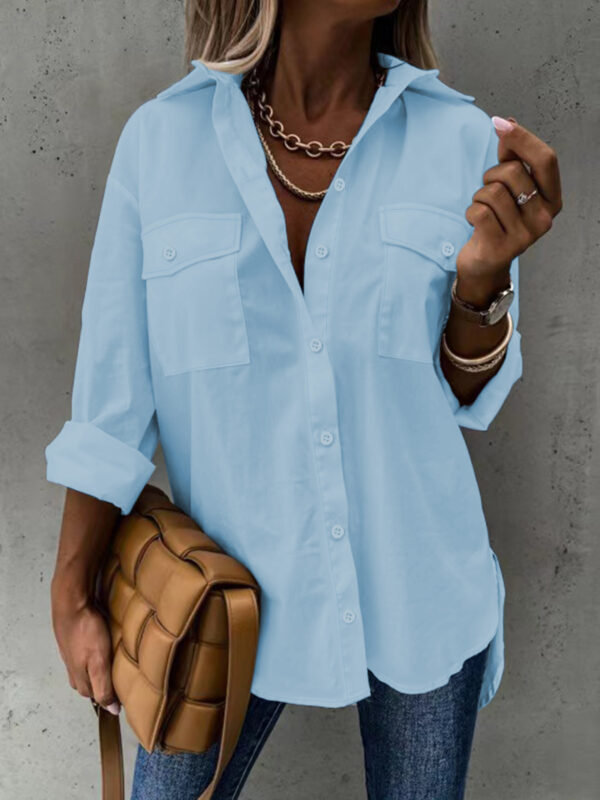 Simple Casual Long Sleeve Shirt With Pocket - Image 7
