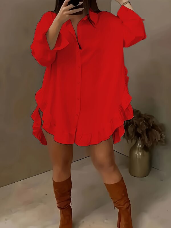 Hem Ruffled Casual Long Sleeve Shirt - Image 10