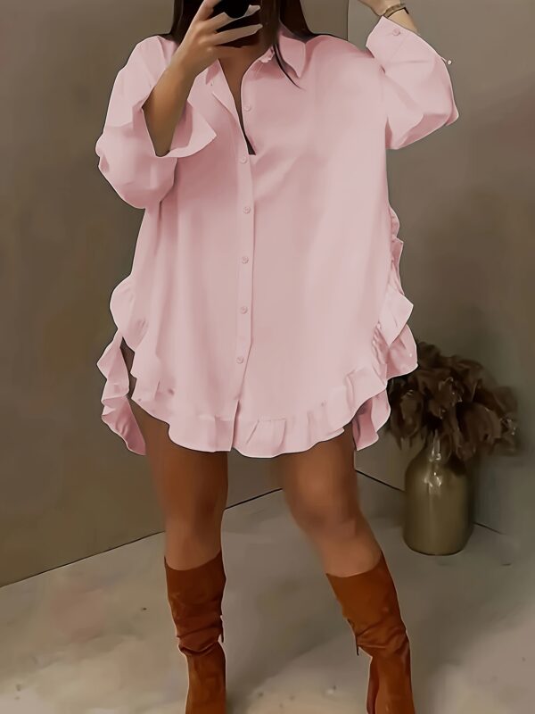 Hem Ruffled Casual Long Sleeve Shirt - Image 2
