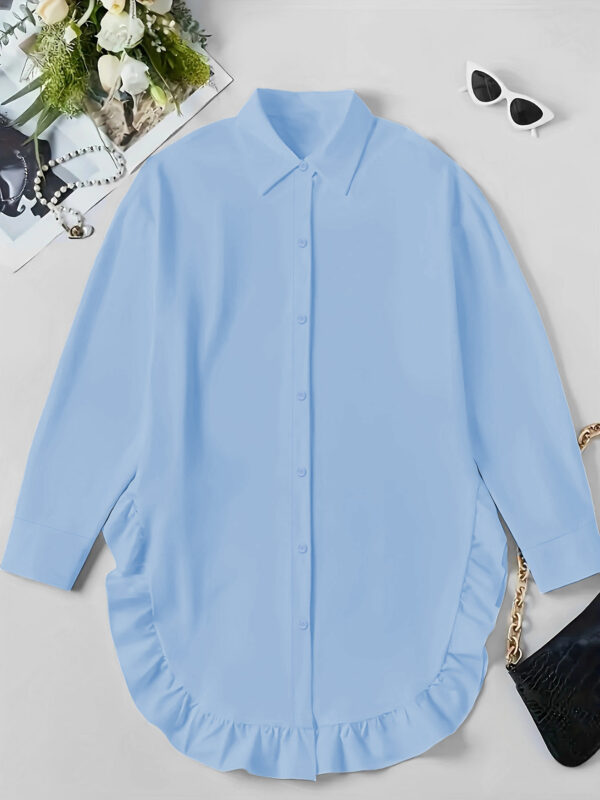 Hem Ruffled Casual Long Sleeve Shirt - Image 8